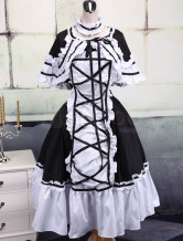 Ride de lolita dentelle noire et blanche en coton et Robe gothique de Lolita en coton