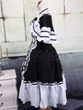 Ride de lolita dentelle noire et blanche en coton et Robe gothique de Lolita en coton