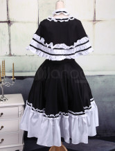 Ride de lolita dentelle noire et blanche en coton et Robe gothique de Lolita en coton