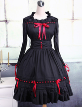 Jupe noire et gothique de Lolita de ceinture haute en coton 