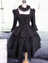 Robe de Lolita de style Punk noire en coton de manches longues  
