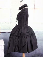 Robe de Lolita de style Punk noire en coton de manches longues  