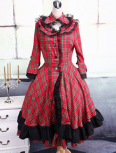 Robe classique scolaire de Lolita noire et rouge de manches longues en coton