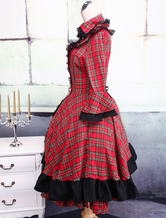 Robe classique scolaire de Lolita noire et rouge de manches longues en coton