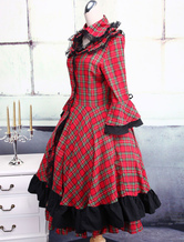 Robe classique scolaire de Lolita noire et rouge de manches longues en coton