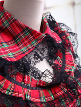 Robe classique scolaire de Lolita noire et rouge de manches longues en coton