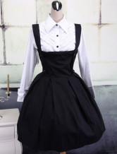 Chemise blanche de manches longues en coton et Jupe noire de Lolita en coton 