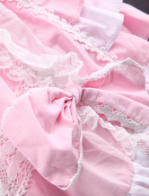 Robe de Lolita rose et blanche sans manches avec bandage de nœud papillon   