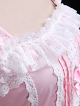 Robe de Lolita rose et blanche sans manches avec bandage de nœud papillon   