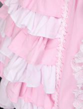 Robe de Lolita rose et blanche sans manches avec bandage de nœud papillon   