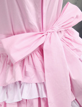 Robe de Lolita rose et blanche sans manches avec bandage de nœud papillon   