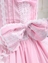 Robe de Lolita rose et blanche sans manches avec bandage de nœud papillon   