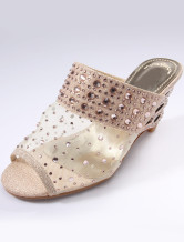 Cute Beige 2 2/5'' Heel Net Womens Sandals