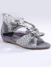 Elegant Gray Mesh Rhinestone Womens Beach Sandals