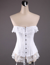 Sexy White Strapless Cotton Lace Corset Bustier And Panty Set