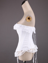 Sexy White Strapless Cotton Lace Corset Bustier And Panty Set