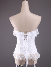 Sexy White Strapless Cotton Lace Corset Bustier And Panty Set