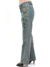 Belle broderie bleu Pattern lâche Womens Jeans