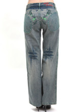 Belle broderie bleu Pattern lâche Womens Jeans