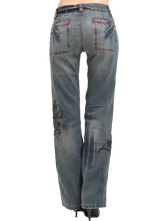 Fashion lâche Pattern broderie bleu Womens Straight Jeans