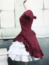Robe classique de Lolita en coton de manches courtes et nœud papillon de ride  