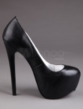 Sexy Black Sheepskin Stiletto High Heel Platform Women's Pumps