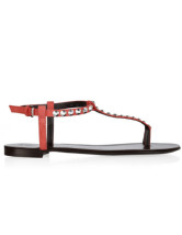 Красный Тхонг Toe заклепки пряжки Cowhide женский Beach сандалии