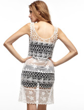 Transparent en ivoire 95 % coton 5 % Polyester Womens Crochet haut