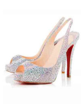 4 3/4'' High Heel White Lint Womens Fashion Open Toe Shoes