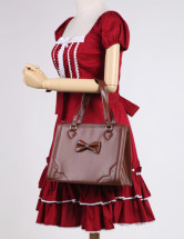 ブルゴーニュ ロリータ パターン弓女性フィギュア PU トートバッグ