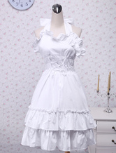 White Halter Ruffles Cotton School Lolita Dress