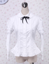 White Long Sleeves Bow Cotton Lolita Blouse