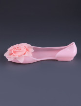Sweet Pink Plastic Rose Applique Rubber Sole Women's Jelly Sandals