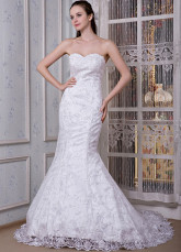 White Lace Satin Beading Sweetheart Mermaid Trumpet Wedding Dress