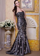 Black Taffeta Strapless Beading Prom Dress