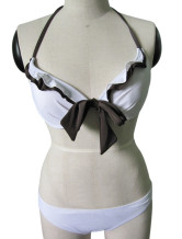 White black 80% Nylon 20% Lycra Womens Tankini Skirt Swimsuit