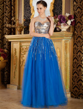 Sweet Royal Blue Net Strapless A-line Floor Length Prom Dress