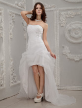 White A-line Strapless Sweetheart Knee Length Tulle Bridal Wedding Dress