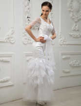 White Square Neck Mermaid Trumpet Lace Bridal Wedding Dress