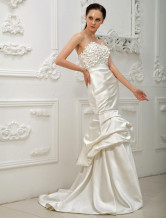 White Sweetheart Strapless Mermaid Trumpet Satin Bridal Wedding Dress