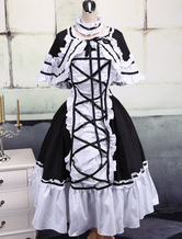 Cotton Black And White Lace Ruffles Cotton Gothic Lolita Dress