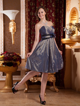 Silvery Taffeta Strapless Knee Length Maternity Cocktail Dress