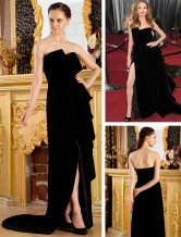 Black Satin Strapless Side Splitting Angelina Jolie Oscar Dress