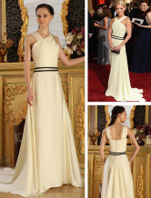 Ivory Elastic Woven Satin Halter A-line Kelly Ripa Oscar Dress