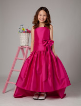 Fuchsia A-line Square Taffeta Sweep Flower Girl Dress