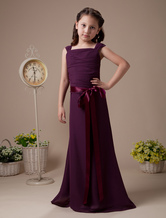 Abito da ragazza di fiore uvo chiffon bretelle sottili A-linea a terra 