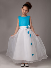 Sleeveless Flower Satin Organza Flower Girl Dress