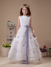 Sleeveless Sash Multi-layer Satin Organza Flower Girl Dress