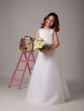 White A-line Sleeveless Sash Satin Organza Flower Girl Dress