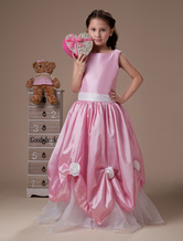 White And Pink Sleeveless Sash Taffeta Organza Flower Girl Dress